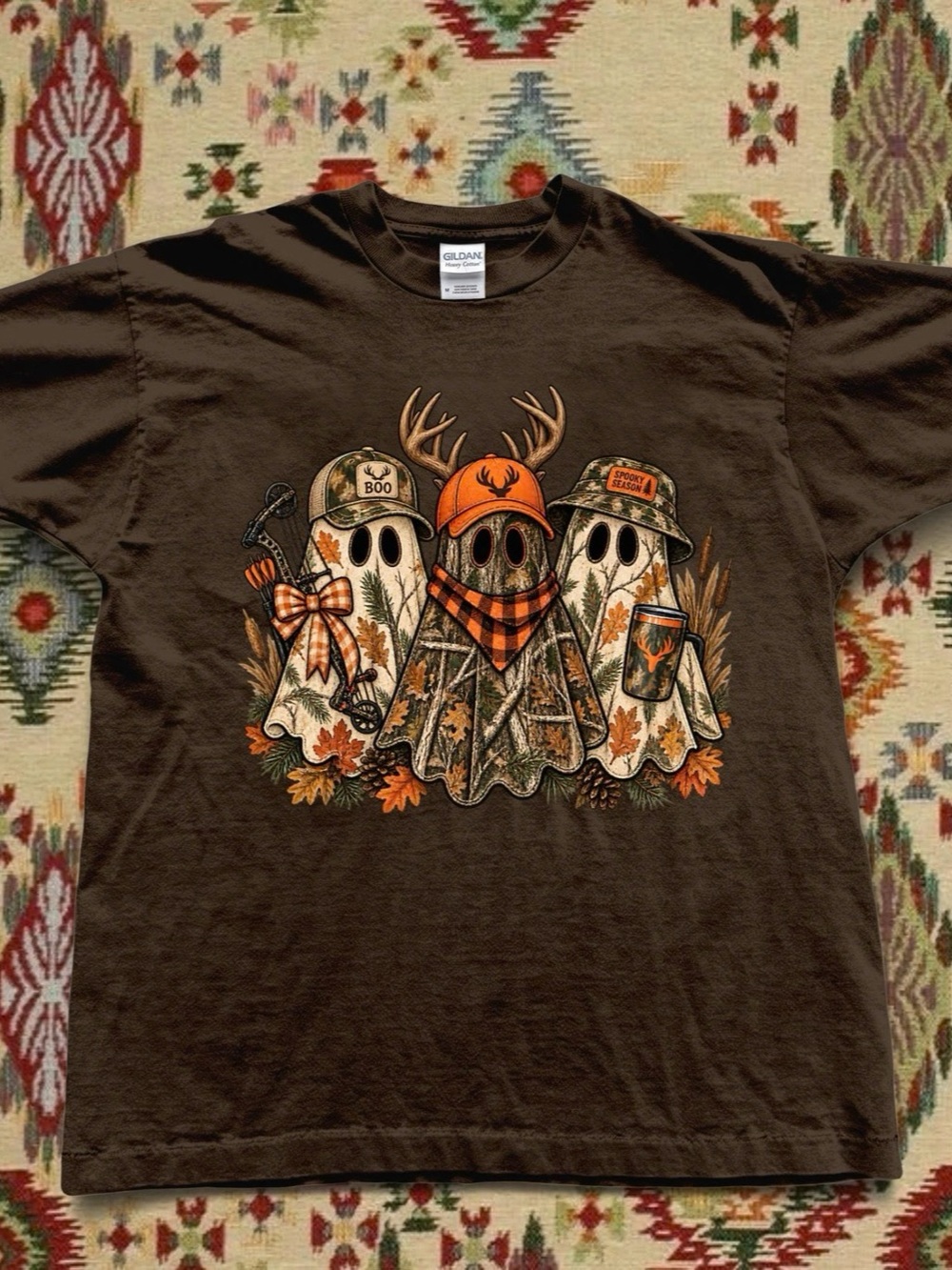 Camo Ghost Halloween T-shirt, Hunting Ghost Fall Pumpkin Season, Camo Vintage